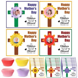 Jingmore 30 Set Christian Mother's Day Flower Craft Kits for Church Gifts Bulk Flower Picture Frames Crafts Mother's Day Greeting Cards for Classroom Sunday School Toddlers