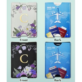 2 Pack PU Leahter Luggage Tags with PU Leather Straps, Fun Travel case Labels, Privacy-Protected ID Card Holders, Allowing fr Quick Identification of Luggage and Easy locating of Your Bags (C)