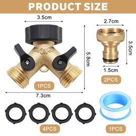 GROOFOO Gardena 2-Way Y-Splitter 3/4 Inch with Shut-off Ball Valve - Includes 2 Hose Adapters, 4 Rubber Seals & PTFE Sealing Tape, Ideal for Home & Garden
