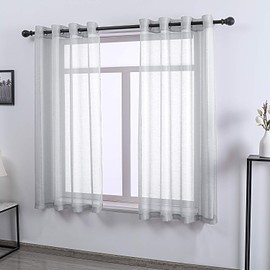 DONREN 45 Inch Length Grey Textured Sheer Voile Curtains Grommet Top Sheer Home Decoration Window Coverings for Small Windows 52 Width,Set of 2