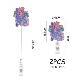 2 Pieces Heart Shape ID Clasp, Doctor ID Badge Holder, Nurse ID Badge Holder, Retractable Scroll Holder, Creative Pattern ID Badge Holder, ID Card Holder