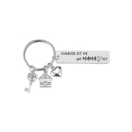 PiercingJak Mum Gift Key Ring with Engraving Zuhause ist da wo Mama ist Edelstahl Heart House Key Charms Keychain Mother Gifts Birthday Gift for Women