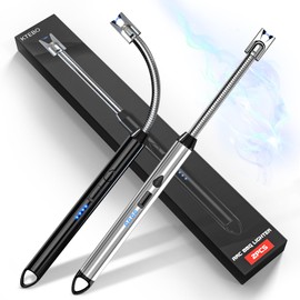 2 Pack Plasma Arc Electric Lighters Rechargeable - USB Long Reach for Scented Candles, BBQ Grill &Camping - Windproof Design Lighters-Black and Silvery