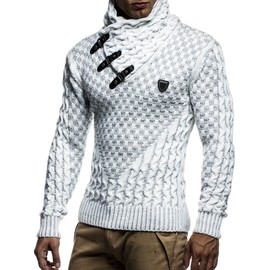 Leif Nelson Men's Pullover Knit Sweater Chunky Knit Shawl Collar LN-5255 Crude Grey Large