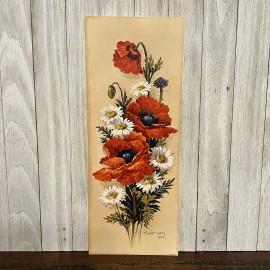 Vintage NOS - Orange Poppies White Daisy Florals - 14.75”x5.75” Litho Print