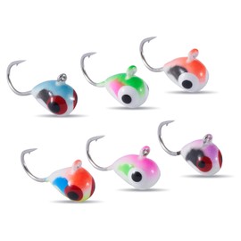 Bassdash Tungsten Ice Fishing Jigs with Glowing Paint Fishing Lures for Winter Ice Jigging Crappie Bluegill, 6-Pack, 5.0mm - 1/16 oz. - #12 Hook