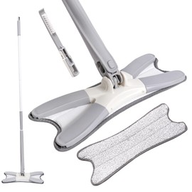 eXo Mop Microfiber Mop for Floor Cleaning with Self Wringing Wet Drop Mopping Head for Dust and Dirt, Gentle on Hardwood, Tile, Marble, and Linoleum, Washable Reusable Pad