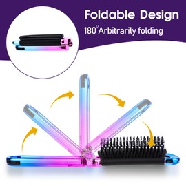 Portable Hair Brush with Mirror, 2 Pack Folding Hair Brush Travel Size Hair Massage Comb Compact Hair Brush Foldable Pocket Hair Brush for Women and Men, Hair Styling Tools (Pink & Blue)
