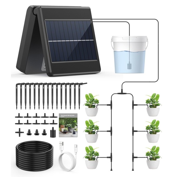 Gedfong Solar Bewässerungssystem, Solar Automatisches Bewässerungssystem mit LCD Programmierbarer Timer,