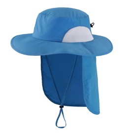 Home Prefer Sombrero de pesca de ala ancha UPF50+ para hombre al aire última intervensión con solapa para el cuello, Azul, Large-X-Large
