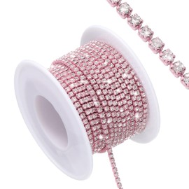sourcing map 10 Yard Crystal Rhinestone Close Chain Trim, Crystal Rhinestone Diamond Strips for Jewelry Making, Rhinestone Bling Sewing Embellishments, Silver Rhinestone with Light Pink Base