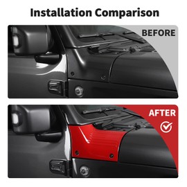 JWWY for Jeep Wrangler Cowl Cover Body Armor Hood Bonnet Corner Engine Side Wing Guard Fit Cover Trim for 2018-2024+Jeep Wrangler JL JLU & Jeep Gladiator JT 2/4 Door, Exterior Accessories 2PC Red