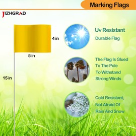 30Pack Yellow Marking Flags, JIZHGRAD 15x4x5 Inch Marker Flags Use for Yard & Lawn, Boundary & Dog Training, Survey & Landscape, Sprinkler & Surveyor, Garden & Construction, High Visibility, Sturdy, Versatile, UV & Weather Resistant | JIZHGRAD