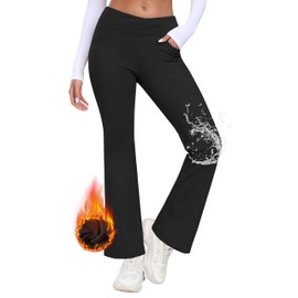 MoFiz Women's Fleece Lined Joggers High Waisted Water Resistant Thermal Hiking Pants Cold Weather Sweatpants Bootcut with Pockets Black L