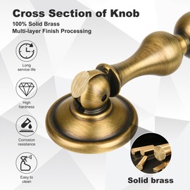 SALISENG Antique Brass Cabinet Drop Pulls 6 Pack, Solid Brass Dresser Drawers Knobs, Modern Cupboard Wardrobe Pendant Knob, Bedroom Bathroom Cabinet Knob