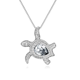 TOUPOP Turtle Necklace 925 Sterling Silver Birthstone Pendant Jewellery for Women Christmas Gifts for Girls Daughter Birthday Gifts from January to December, Sterling Silver, Zircon