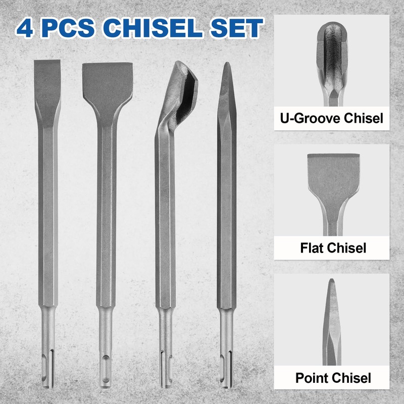 Syizyen 17pcs SDS Plus Concrete Masonry Drill Bits and Chisels