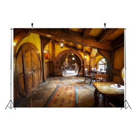 Loccor 9x6ft Fabric Vintage Hobbiton Tavern Backdrop Hobbit Cave Cabin Backdrop for Hobbit Theme Party Decorations Portrait Photoshoot Studio Props
