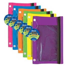 BAZIC Bright Color 3-Ring Pencil Pouch w/ Mesh Window, Case of 24