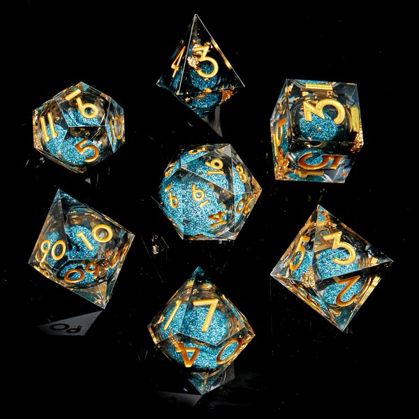FugaCity DND Dice Set,Liquid Core Handmade Sharp Edge 7 Piece