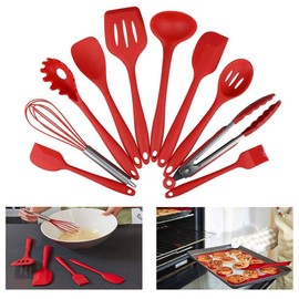 Itian Silikon Küchengeräte, Hitzebeständige Kochutensilien, 10 Stück Premium Silikon Kochset --- Zangen, Schneebesen, Pinsel, 2 * Spachtel, Slotted Löffel,Reis Paddel, Slotted Spatel, Suppe Löffe