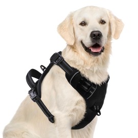 PUPTECK No Pull Dog Harness for Large, Adjustable Reflective Dog Harness with Handle Easy Control, Comfortable Soft Padded Pet Vest Harness for Extra Large Dogs, Black XL