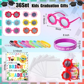 JellyArch 36 Set Graduation Gifts Kids Sunflower Sunglasses Party Favor with Gift Cards Silicone Bracelet Wristbands Kindergarten Preschool Graduation Party Favor