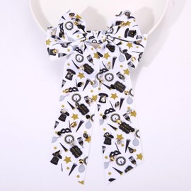 Vokone New Years Hair Bows for Girls Happy New Year Hair Bow Clip New Years Eve Gifts for Women Stars Clock Mask