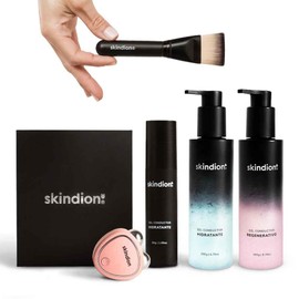 Skindion Beauty Kit: Tonificante y Rejuvenecedor Facial | Incluye: + Dispositivo facial de microcorriente + Gel Hidratante Facial 50gr + Gel Hidratante Facial 200gr + Gel Regenerativo Facial 200gr + Care Kit (Brocha de Aplicación)