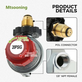 Mtsooning POL 0-20PSI Propane Regulator Valve, High Pressure Adjustable POL LP Tank Service Valve, 1/4inch NPT&3/8inch Flare Male Fitting, 5/16inch&1/4inch Hose Barb Connector for Generators, Burners