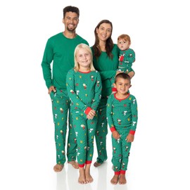 PEANUTS Snoopy Family Matching Pajamas Holiday Festive Nightwear Sleepwear 2-Piece Sets for Christmas with Woodstock Charlie Brown Linus for Men Women Kids Baby (Green Polka Dot, XXL)