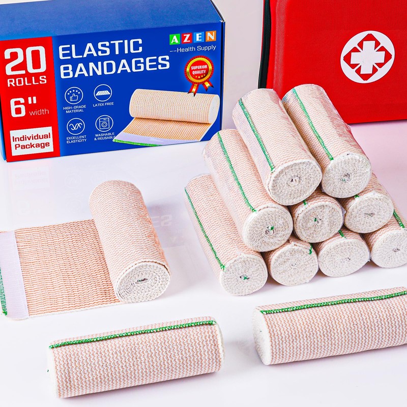 AZEN Premium 20 Pack Elastic Bandage Wrap 6 Inch, Compression