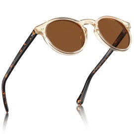 CARFIA Mens Polarized Sunglasses Vintage UV400 Protection Driving Travel Sunglasses CA5289, R3 Frame: Transparent; Lenses: Brown