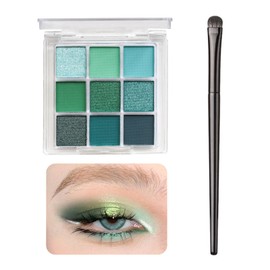 happykau Eyeshadow Palette, 9 Colors, Eyeshadow Cosmetics, Eye Makeup, Glitter, Makeup Palette, Waterproof, Sweat Proof, High Color, Sustainable, High Adhesion (Green)