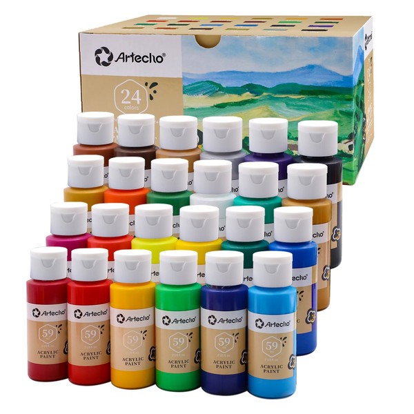Artecho Acrylic Paint Set - 24 Colors, 2oz/59ml, Art Craft