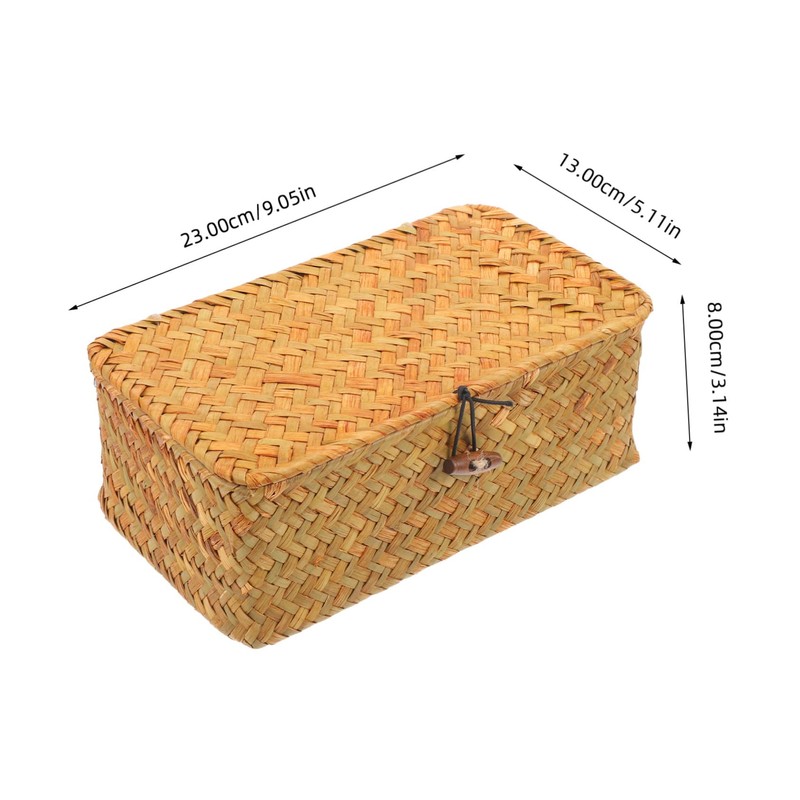 ABOOFAN Straw Woven Basket with Lid Small Sundries Storage Box