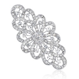 Silver Rhinestone Brooch Pin for Women, Wedding Bridal Bouquet Brooch Pin Crystal Brooches for Wedding, Elegant Rhinestone Floral Lapel Pins for Suit Dress Hats Bags