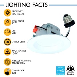 AH Lighting Retrofit Kit Smooth Reflector Trim, 4 Inch Dimmable LED 5CCT Downlight Recessed Lighting, 9 Watt, 700 Lumens, ES Qualified, UL Listed