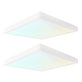 LUXRITE 1x1 FT Slim Surface Mount Panel Recessed Lighting, 5 Color Temperature Options 2700K-5000K, Dimmable LED Panel Light, 1400/1800/2200 Lumens, 10W-20W, Edge Lit, Damp Rated, ETL Listed (2 Pack)