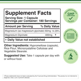 Magnesium Glycinate 400mg | 180 Capsules | Sleep, Muscle, & Heart Support | Vegan, Third Party Tested, Gluten Free, Non-GMO, by Double Wood Supplements