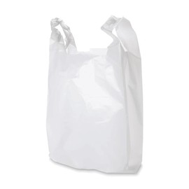ALFAEX - Pack of 100 - Vest Plastic Carrier Bags Strong Reusable Shopping Bag - Recycled Eco-Friendly Food Plastic Bags, 28 x 43 x 53 cm, Black (White, 28 x 43 x 53 cm)