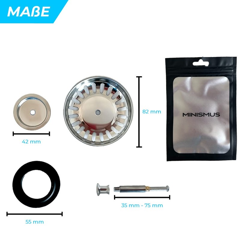 MINISMUS Universal Height Adjustable Sink - Strainer Basket Drain Plug