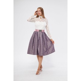 Lifos 0800 Dirndl Skirt, Costume Skirt with Belt Paisley Pattern, Oktoberfest, Pink-Grey, 44