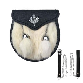 SHYNE KILTS U.K Boy Semi Dress White Semi Dress Sporran with a Thistle Emblem & Chain Belt