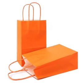 AZOWA Orange Gift Bags Medium Size Kraft Paper Bags with Handles (9.8 x 7.5 x 3.9 in, Orange, 25 Pcs)