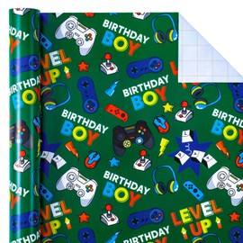 WRAPAHOLIC Gaming Wrapping Paper Roll - Mini Roll - 17 Inch x 9.8 Feet - Green Gaming Boys Kids Happy Birthday Wrapping Paper for Boys Kids Birthday, Baby Shower, Party