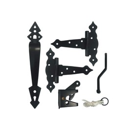 Nuvo Iron HDWGCKH Black 5" Decorative Ornamental Tee Set-Includes Handle, Latch and Catch Gate Hinge