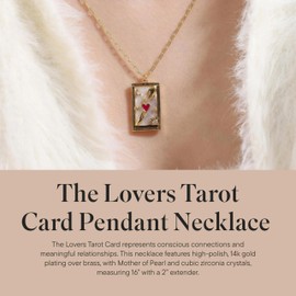 Rocksbox The Lovers Tarot Card Pendant Necklace - Gold Statement Necklace for Women - 14k Gold Plating with Mother of Pearl - Premium Quality Jewelry - 16" with Extender