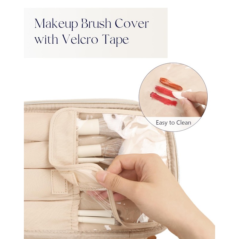 Prite Makeup Bag Portable Cosmetic Organizer with Brush Holder Waterproof