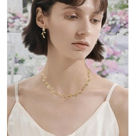 chaoyite Elegant Leafy Wedding Necklace Earrings Jewelry Sets For Women Brides Bridal Floral Cluster Prom Party Costume Accessories (Champagne-Gold Plated)